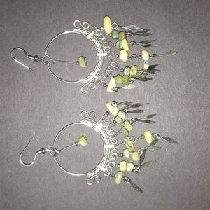 Dangly Jade Stone Hoop Earrings